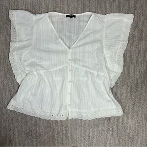 Wishlist White Eyelet Ruffle Blouse Sz M